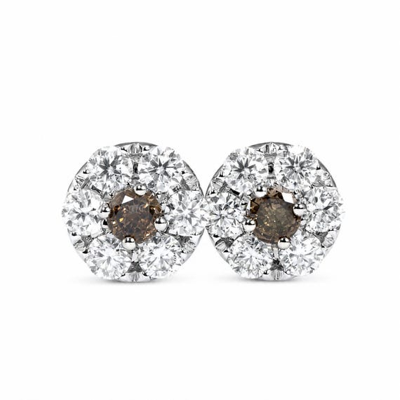 Stud Earrings with Western Australian Champagne Diamonds & Moissanite Halo