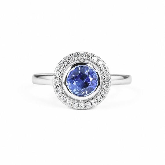 1.64ct Natural Blue Sapphire Ring | Diamond Floating Halo Ring in Platinum