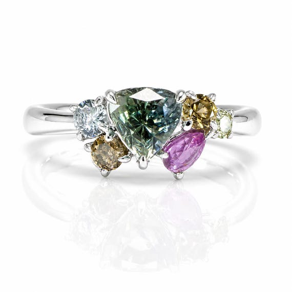 Asymmetrical Cluster Ring |Multi-coloured Stones Ring