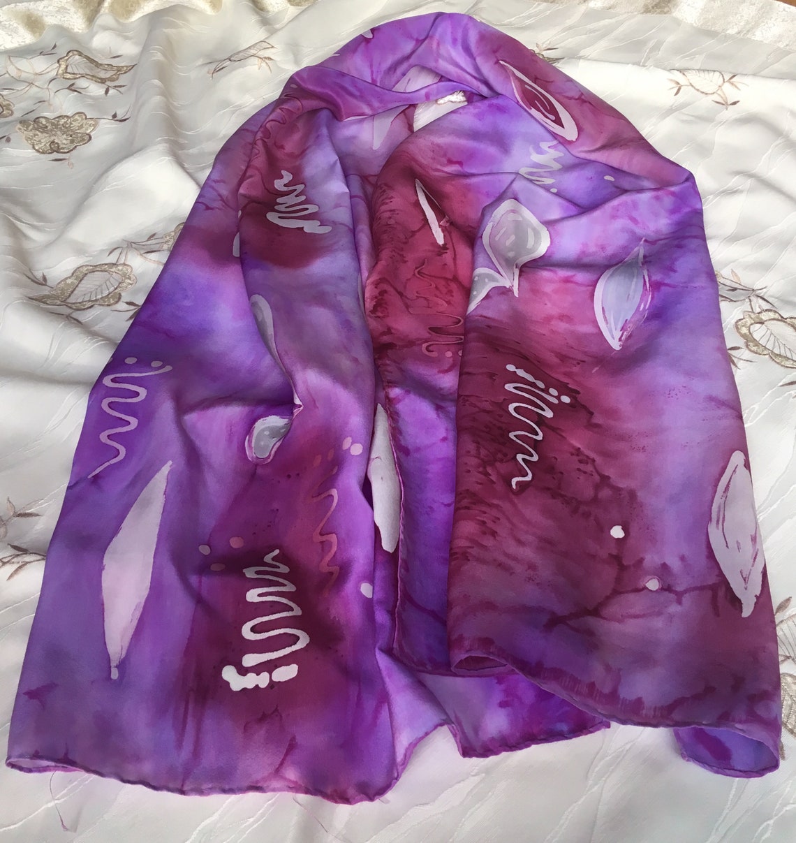 Hand Painted Scarf Silk Scarf Pink Purple Dusky Pink - Etsy