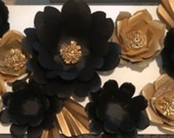 9 Black and Gold - Giant 3D Paper Flower Set