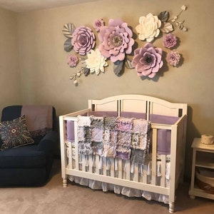 9 White - Lilac -  Grey accent - Giant 3D Paper Flower Set