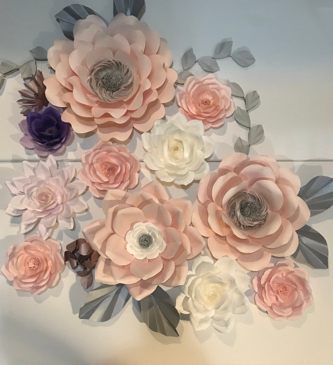 11 Paper Flower Wall Decor Set Etsy