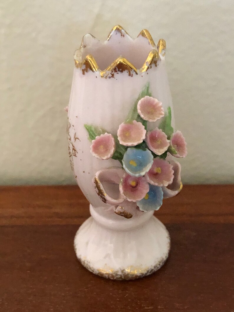 Vintage Lefton China Flower Vase Pink Hand Painted 1950s Etsy
