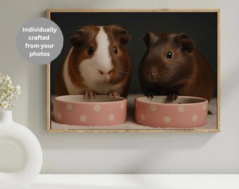 Custom Two Bunny/ Small Pet Portrait: Studio Quality Pet Photo (Digital Print)