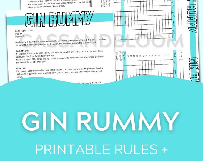 Gin Rummy Rules Score Card Printable Etsy