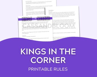 Kings in the Corner Printable Rule Sheet - Easy-to-Follow Card Game Instructions
