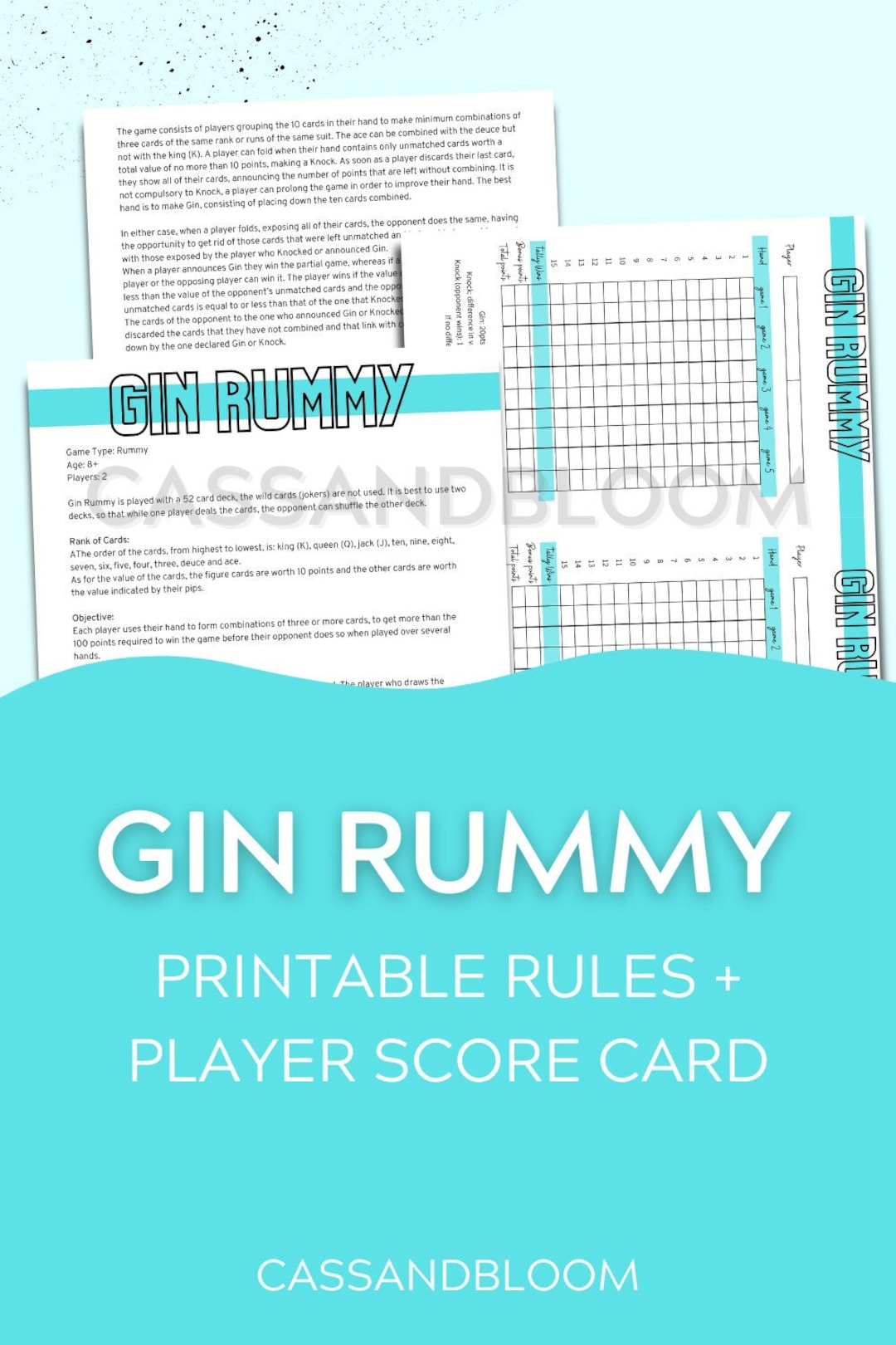 Gin Rummy Rules Score Card Printable Etsy