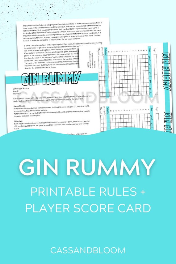 Gin Rummy Rules Score Card Printable Etsy