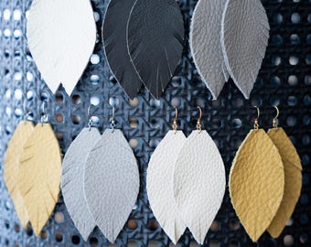 Redemption Jewelry Line || Leather Feather Earrings || Hand-Cut Italian Leather  || Textured || Gift For Her || Upcycled