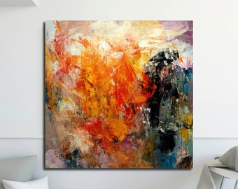 Original Abstract Wall Art, Large Colorful Abstract Painting, Colorful Living Room Wall Art, Modern Canvas Art, Acrylic Art Painting