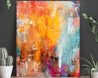 Original Abstract Wall Art, Large Colorful Abstract Painting, Colorful Living Room Wall Art, Modern Canvas Art, Acrylic Art Painting