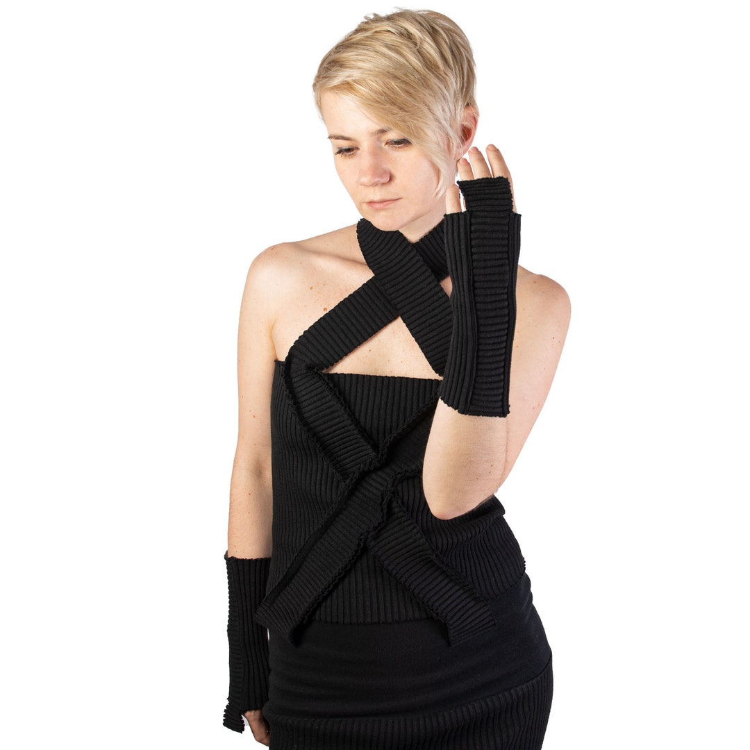 Fingerless Futuristic Cotton Gloves Black - Etsy