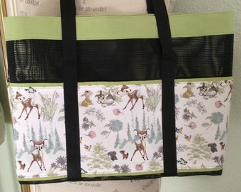 Bambi and Friends Tote Bag with Pockets, drink holder and magnetic closure, Large Mesh Shoulder baby bag