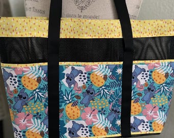Bolso de mano Stitch con bolsillos, portavasos y cierre magnético, bolso grande de malla para bebé.