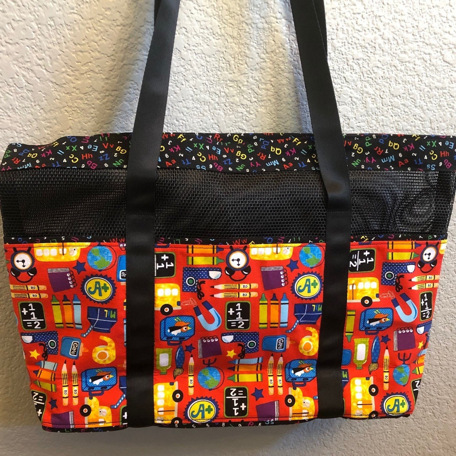 School Tote Bag With Pockets and Drink Holder School Mesh Etsy