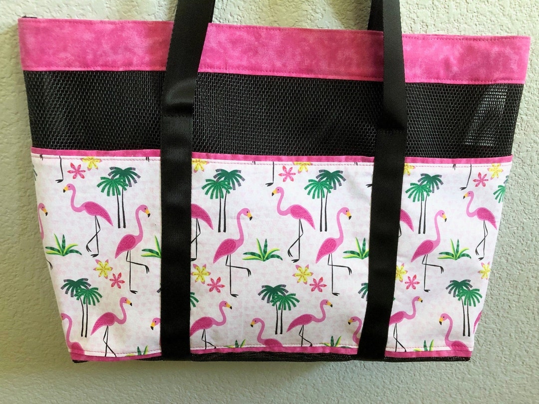 Flamingo Tote Bag With Pockets, Drink Holder and Magnetic Closure ...