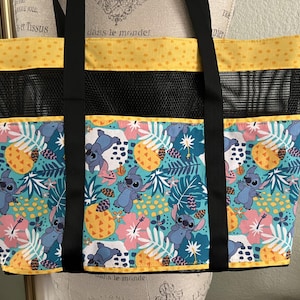 Stitch Tote Bag with Pockets, drink holder and magnetic closure, Mesh Shoulder Tote Bag for baby, gift for her