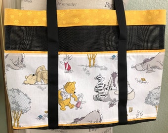 Winnie the Pooh Tote Bag with Pockets, drink holder and magnetic closure, Large Mesh Shoulder baby bag