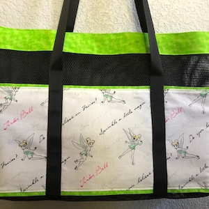 Tinkerbell Tote Bag with Pockets, drink holder and magnetic closure, Large Mesh Shoulder baby bag