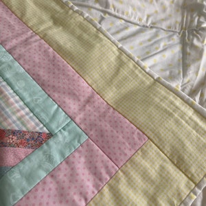 Pastel Baby Lap Quilt, Pink and Yellow Polka Dots Crib Blanket, Soft Cozy Cotton