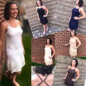 Lace Dress Extender Slip Extenders White Lace Extender Convertible Adjustable Criss Cross Racer Back J Hook Black Tunic Extender PLUS SIZE