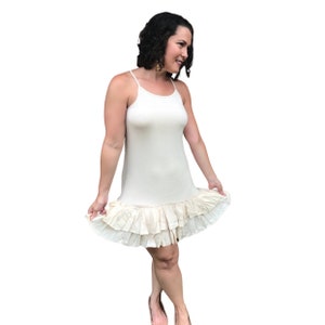 Beige Ruffle Dress Extender: Multi-Way Strap Tiered Slip