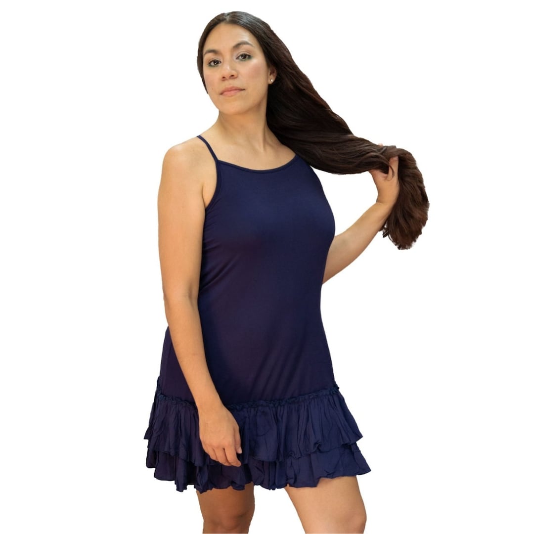 navy blue dress extender Women's Adjustable Knit Layering Full Slip with Lace Extender (Small, Circle lace-Navy) at Amazon Women's Clothing store