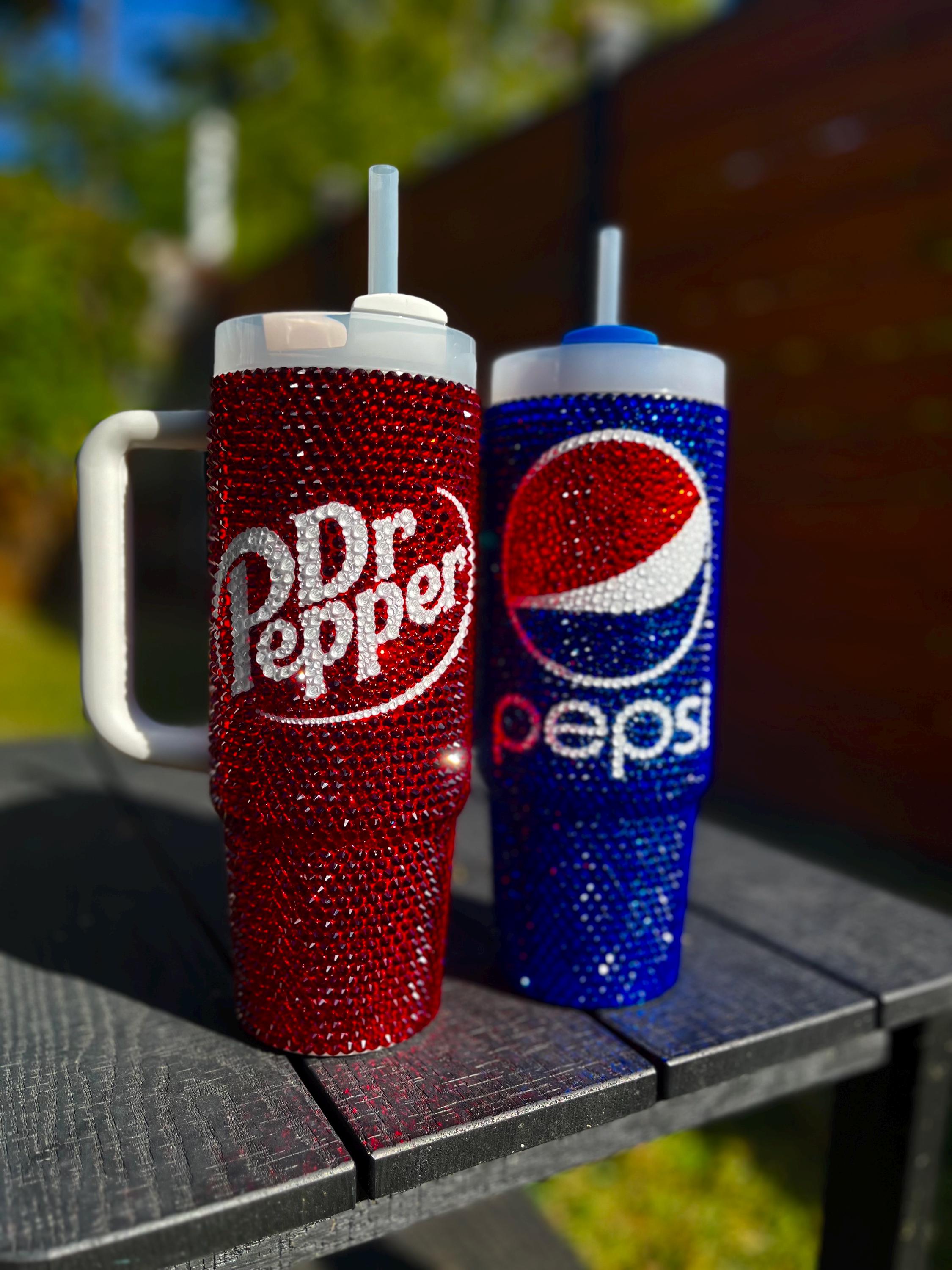 Luxury Custom Dr Pepper or Pepsi Bling Stanley Cup | 20, 30, or 40 oz Rhinestone Tumbler | Sparkling Gift for Her | Made to Order Drinkware