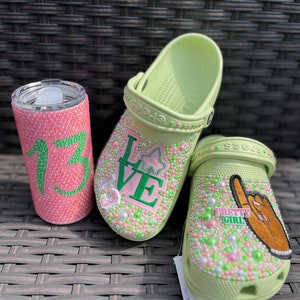 Custom Crocs and complimenting full bling tumbler summer birthday gift for her