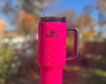 Neon Pink Rhinestone Stanley Tumbler | 40 oz Bling Iced Coffee Cup