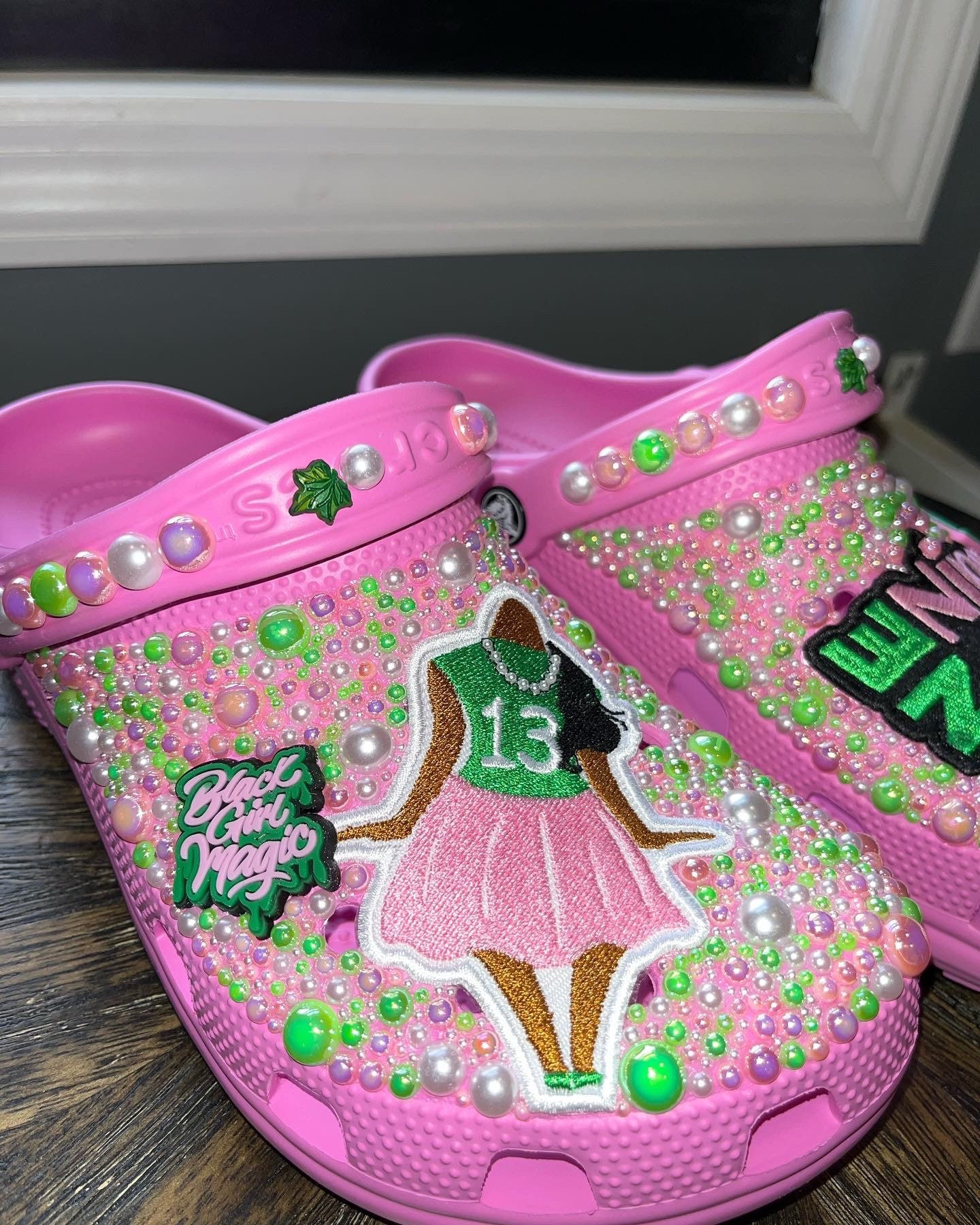 Pink and hotsell green crocs