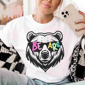 Camiseta con gafas de sol con letras de colores, osos, mascota, divertida, para profesores, con espíritu escolar, camiseta personalizada para el equipo, camiseta para el día del juego, camiseta del equipo favorito