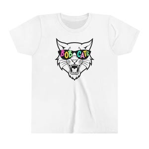 Bobcat Mascot Colorful Sunglasses School Spirit Elementary Mascot Youth Kids Shirt