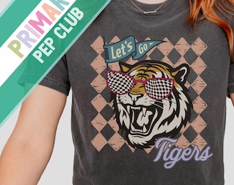 Let&#39;s Go Tigers, Vintage Tigers School Spirit Tee, Teacher Gift, Retro School Mascot Tshirt, Game Day Shirt