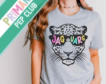 Colorful Letter Sunglasses Jaguar Mascot School Spirit Teacher T-shirt