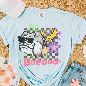 Bulldog Mascot 80s Rock School Spirit Shirt Teacher ShirtCustom Team Mascot Shirt, Game Day Shirt, Favorite Team Shirt