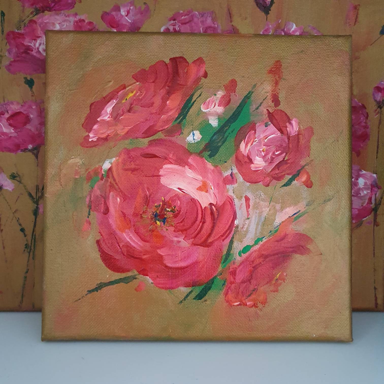 Hand Painted Original Pink Rose 20x20cm Canvas. - Etsy