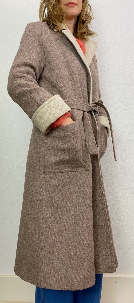 Vintage Coat | 1970's Wool Belted Coat | Cream and