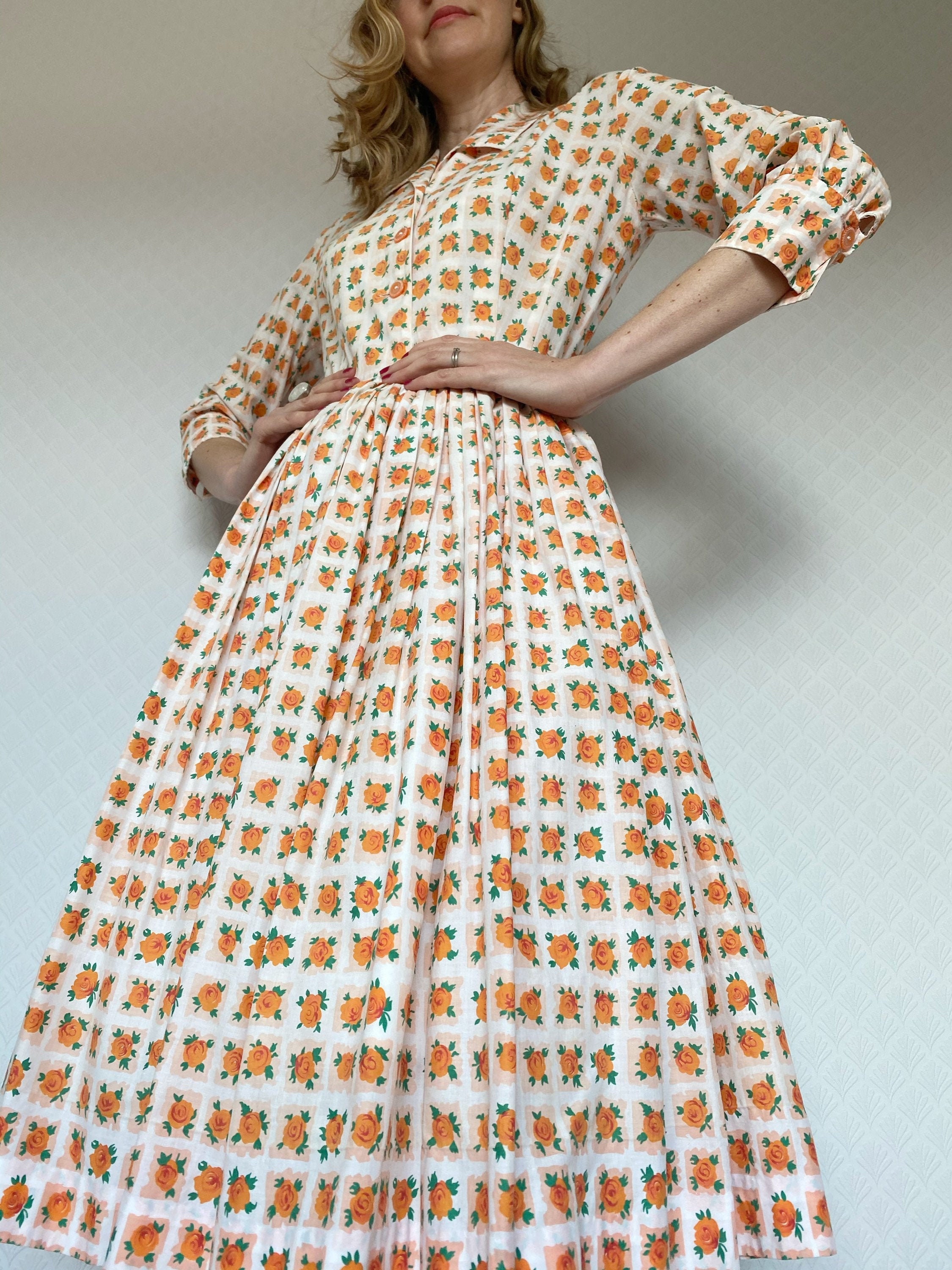 Orange Rose Print Dress by Horrockses Fashions 1950s Horrockses Dress Vintage Dress