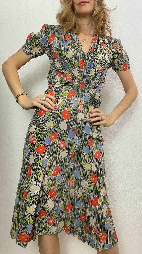 Vintage Dress | 1930s Silk Dress | Wild Poppy Prin