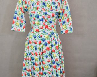 Vintage 1950s Peony Print Day Dress | Vintage Cotton Day Dress