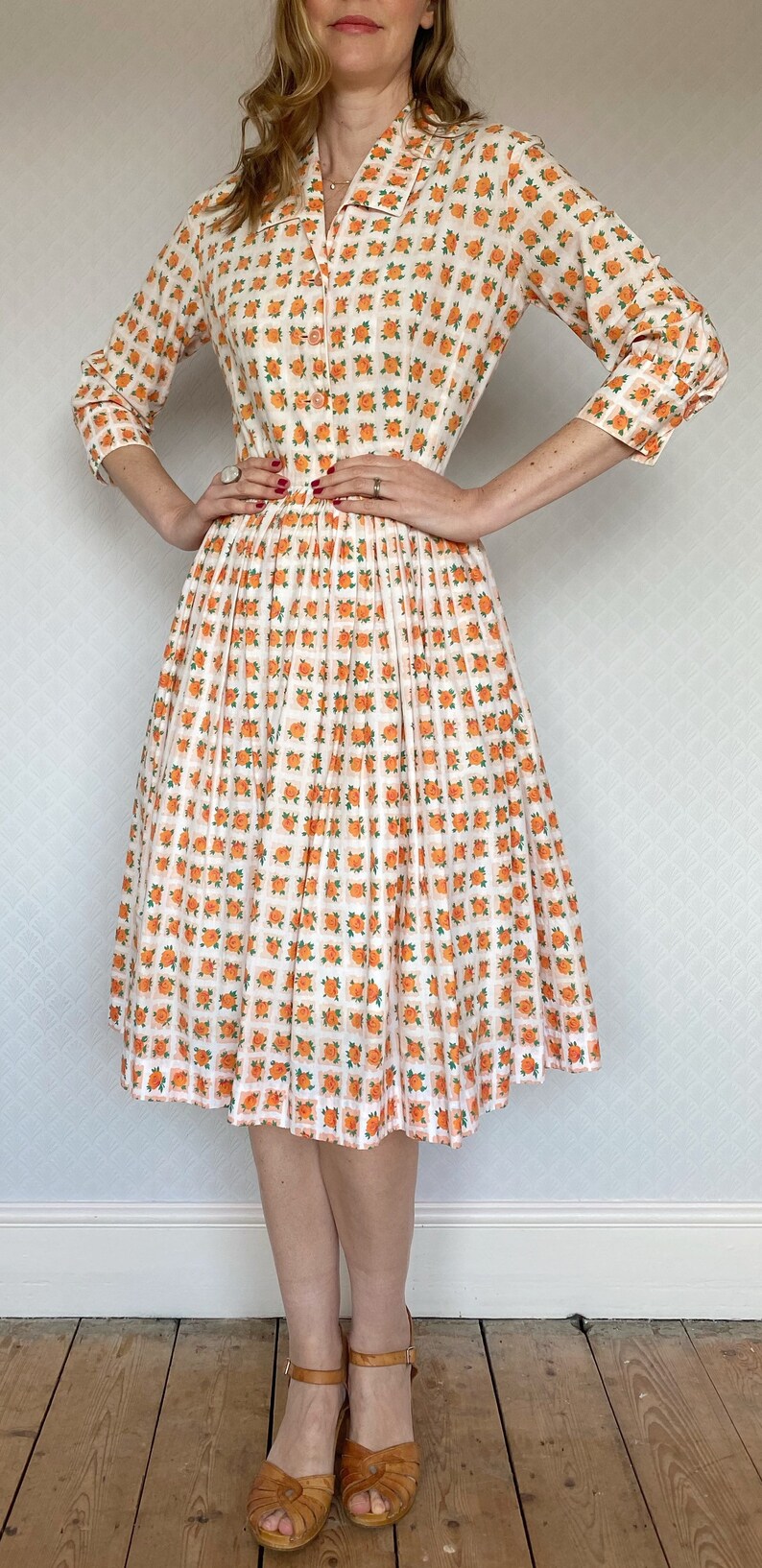 Orange Rose Print Dress by Horrockses Fashions 1950s Horrockses Dress Vintage Dress