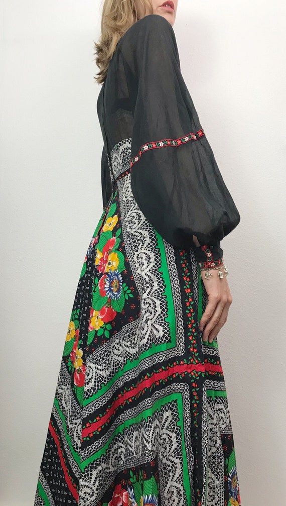 Vintage Dress | 1970's Sheer Voile Cotton Folk Max