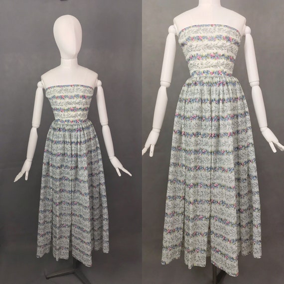 Vintage Dress | 1950s Floral Strapless Nylon Dress