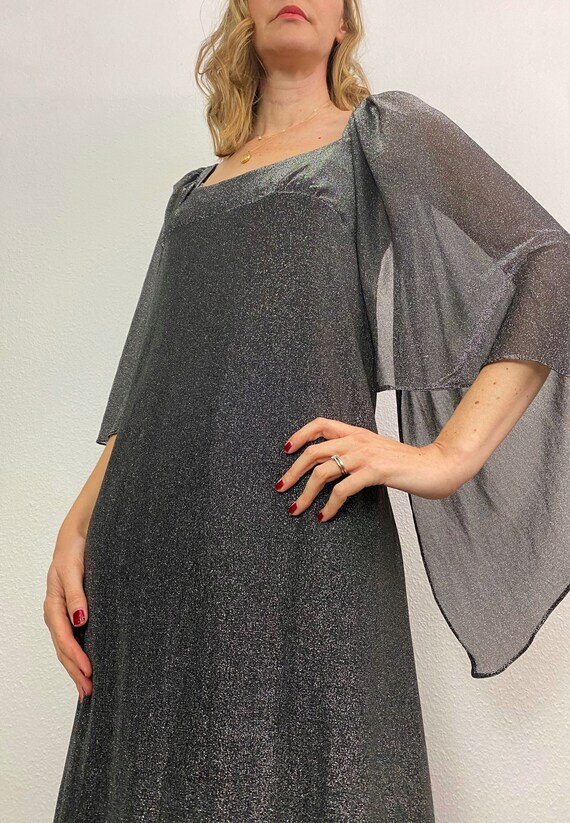 Vintage Dress | 1970's Metallic Angel Sleeve Maxi