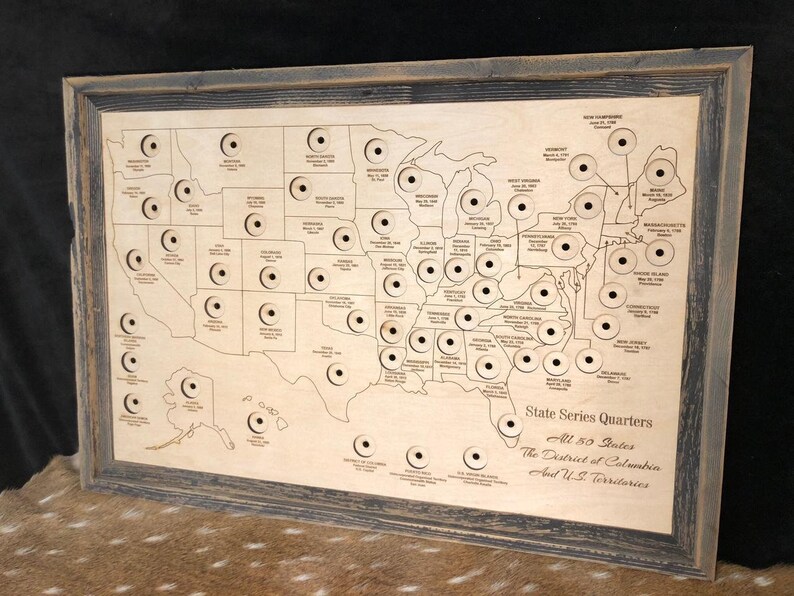 50 State Quarter Map State Quarters Coin Display Quarter Etsy