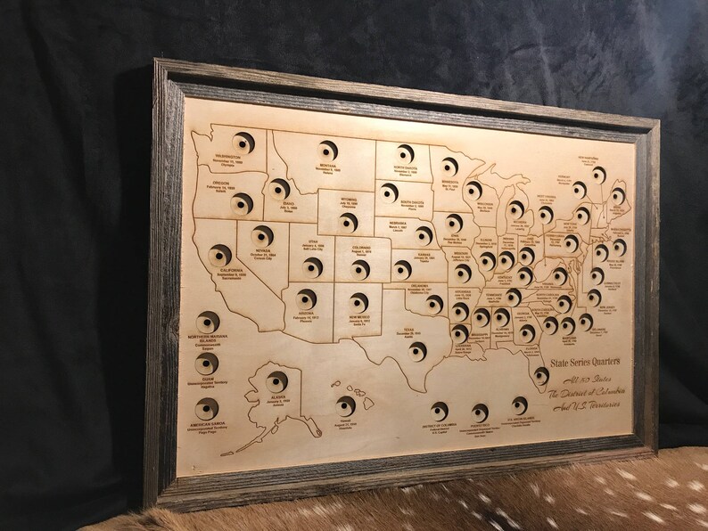 50 State Quarter Map State Quarters Coin Display Quarter | Etsy