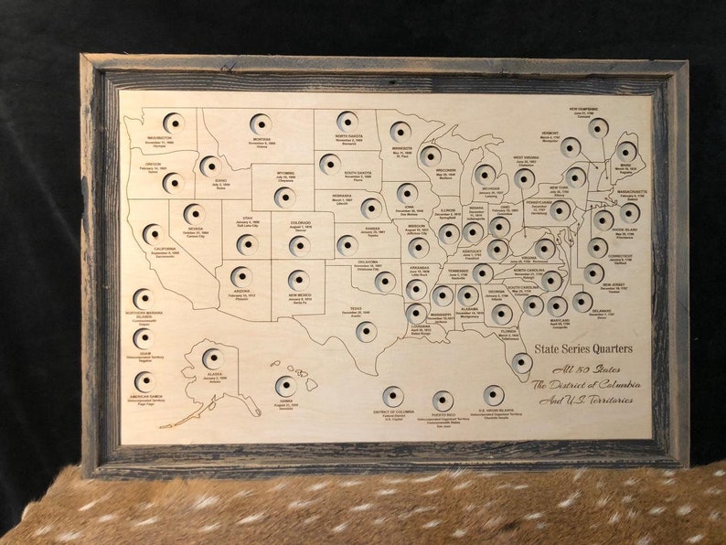50 State Quarter Map State Quarters Coin Display Quarter | Etsy