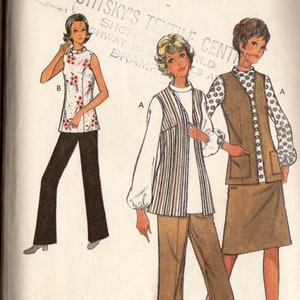 Vintage 70&#39;s Sewing Pattern Style 3611 Women&#39;s Misses&#39; Over-Blouse Sleeveless Cardigan, Vest, Skirt & Pants - Sz. 12.5 Bust 35 Cut Complete